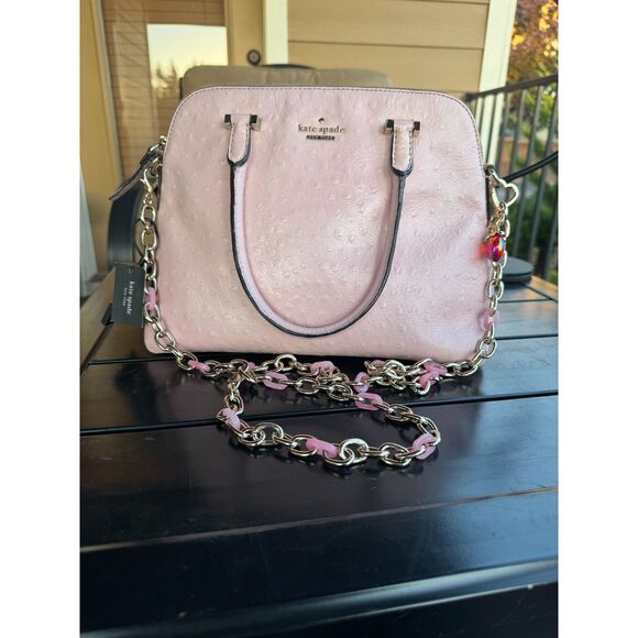Kate Spade Pink Pebble Leather Handbag and Kate Spade Chain Belt and Bag Charm - Picture 1 of 12